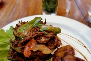 En klassisk cubansk ret: ropa vieja (gryderet med oksekød, løg og peberfrugt)